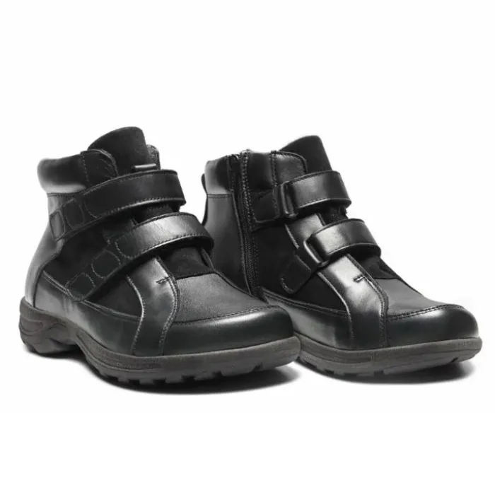 New Feet Boot Velcro Plain Leather Stretch Black Women