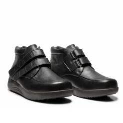 New Feet Boot Velcro Plain Leather Stretch Black Men