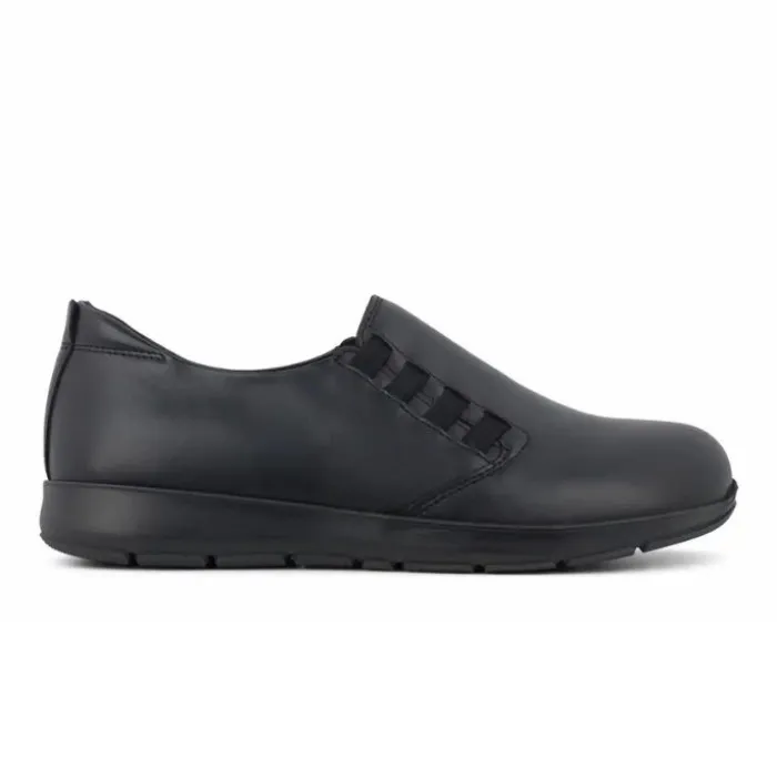 New Feet Loafer Elastic Plain Leather Black Women
