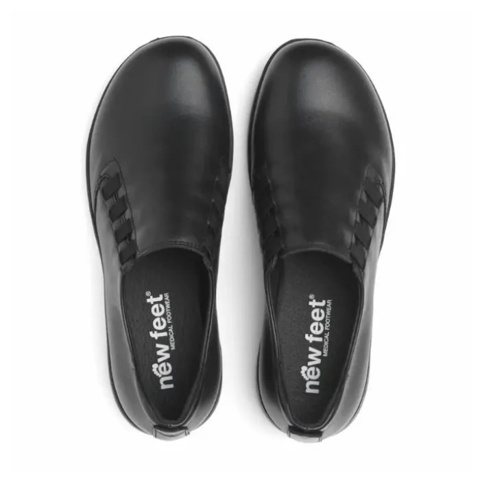 New Feet Loafer Elastic Plain Leather Black Women